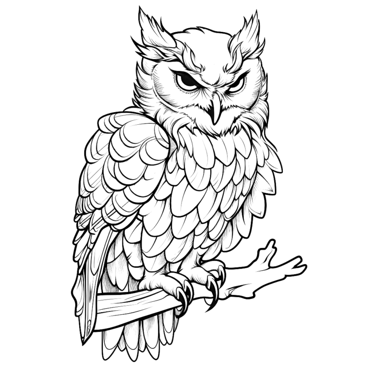 Mystical eagle owl coloring page