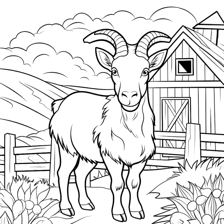 Dibujo para colorear granero y cabra