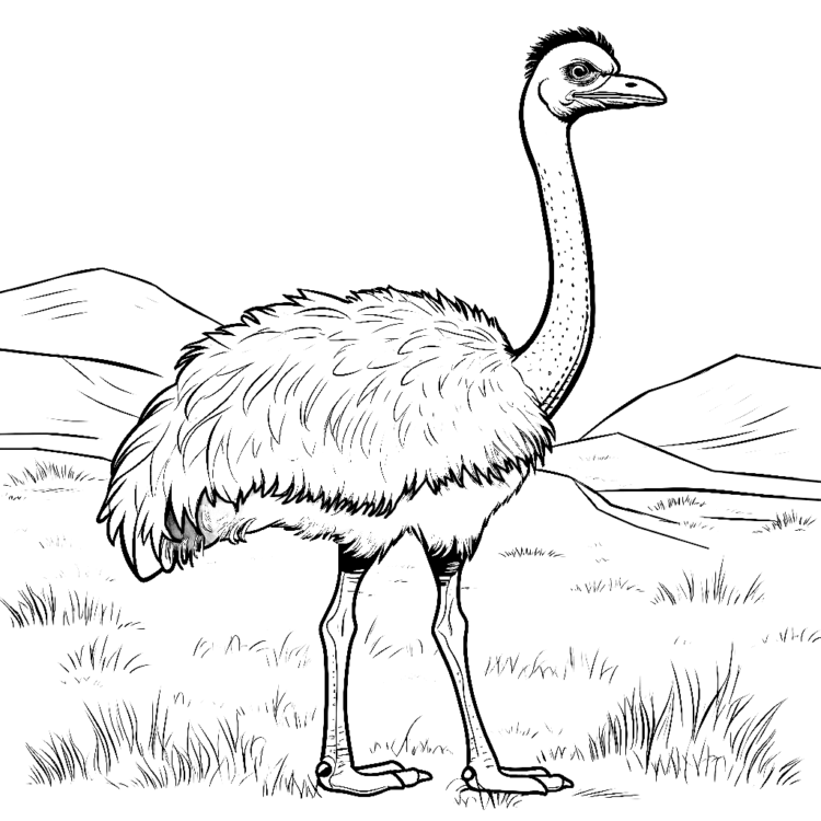 Floating feathers ostrich coloring page