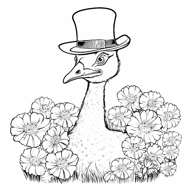 Dibujo para colorear avestruz con sombrero