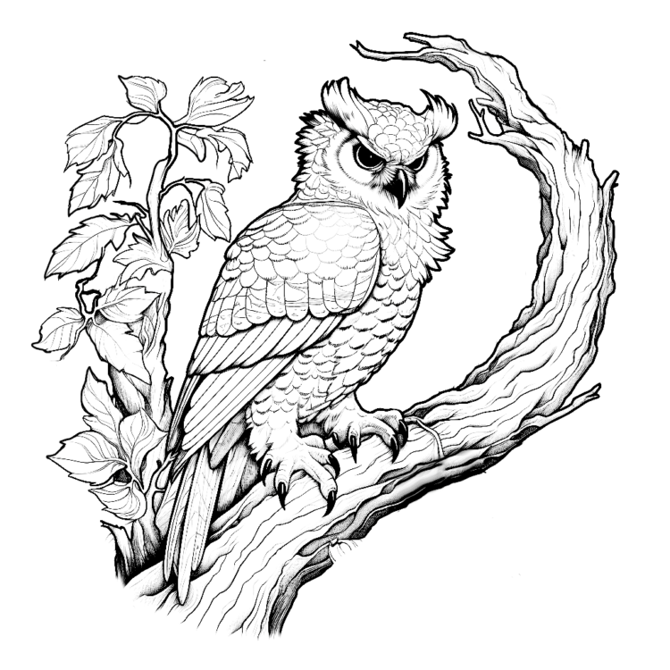 Dibujo para colorear búho real en guardia