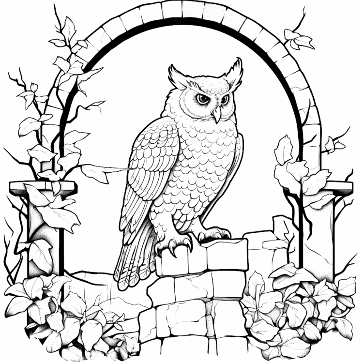 Dibujo para colorear búho del bosque