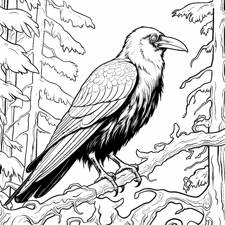 Dibujo para colorear cuervo de madera