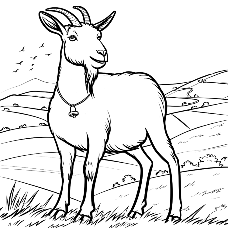Coloring picture goat on the farm