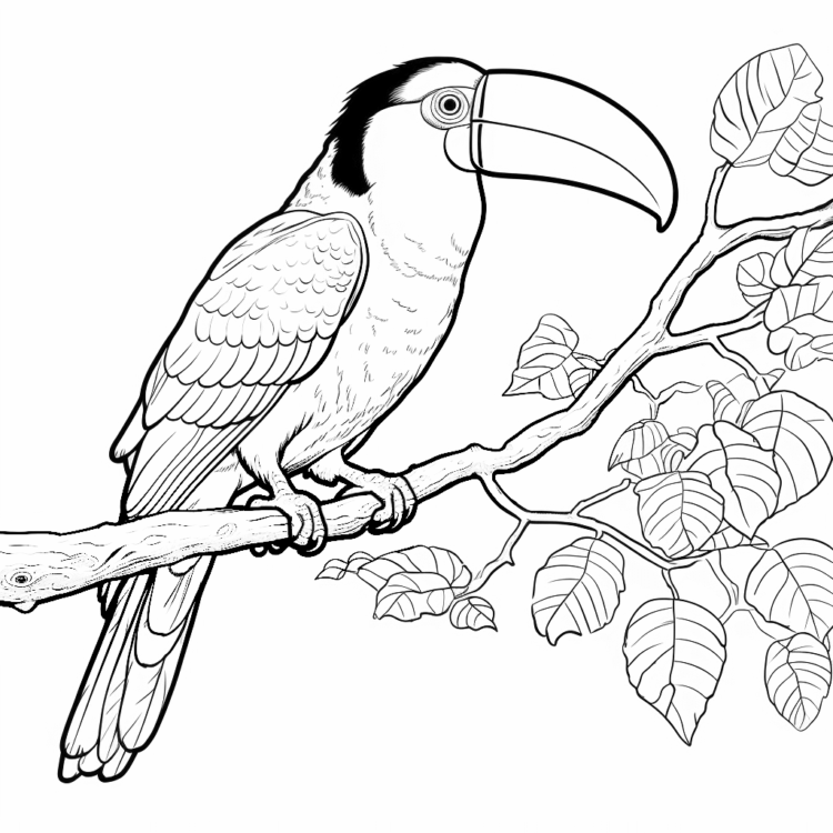 Página para colorear de la aventura del tucán