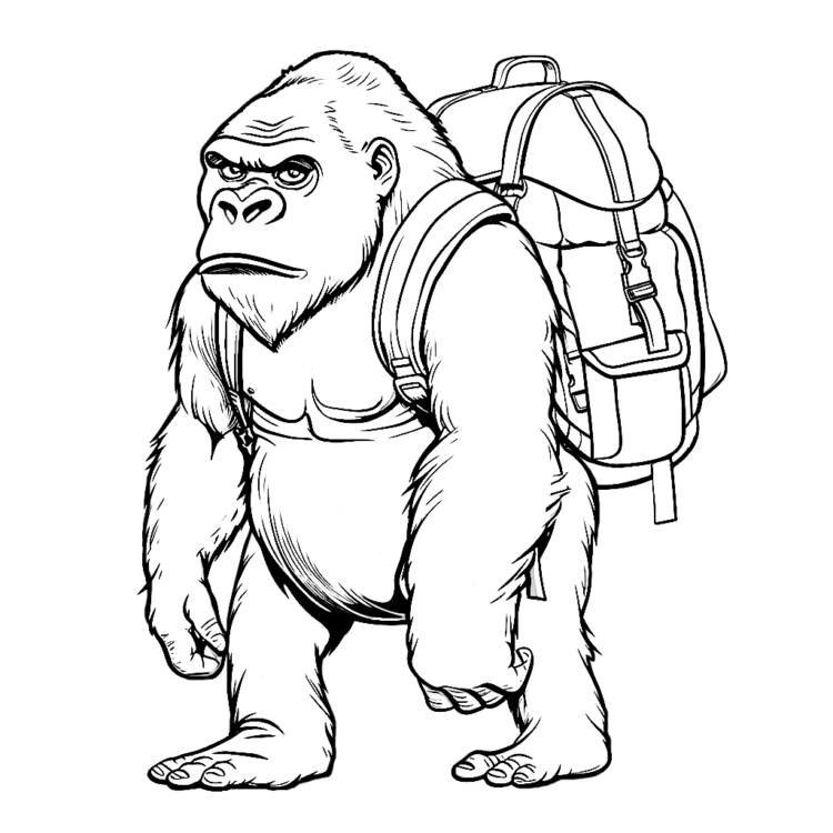 Ausmalbild Abenteuerlicher Gorilla
