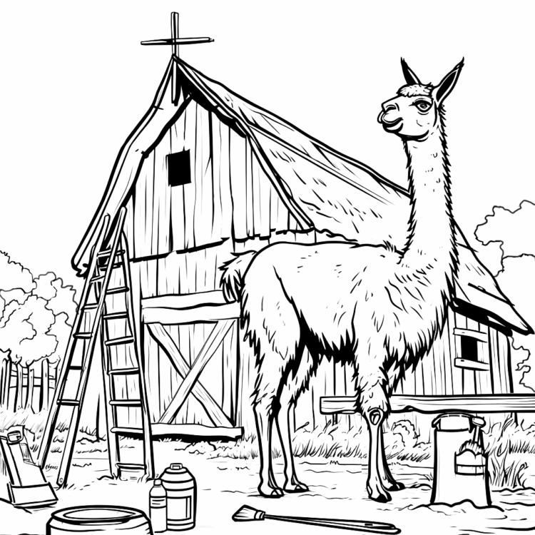 Dibujo para colorear granja llama