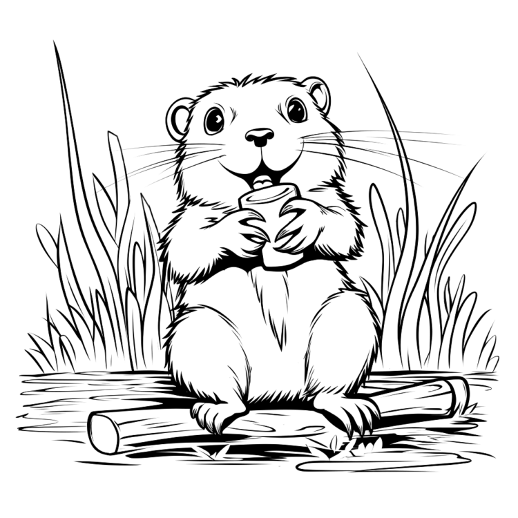 Dibujo para colorear castor y tronco de árbol