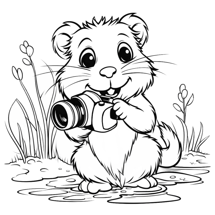 Dibujo para colorear castor y cámara