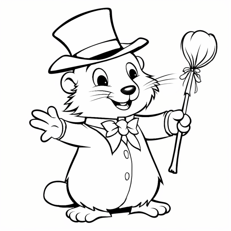 Dibujo para colorear castor y varita mágica