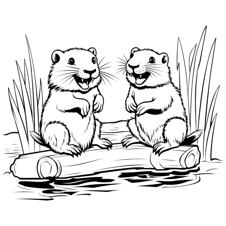 Dibujo para colorear amigos del castor