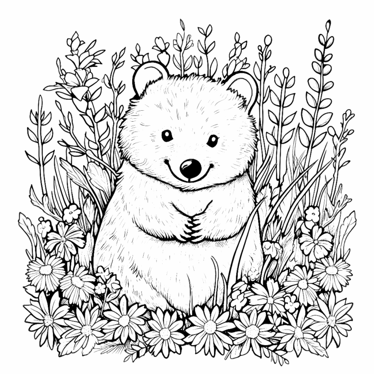 Dibujo para colorear flores y wombat