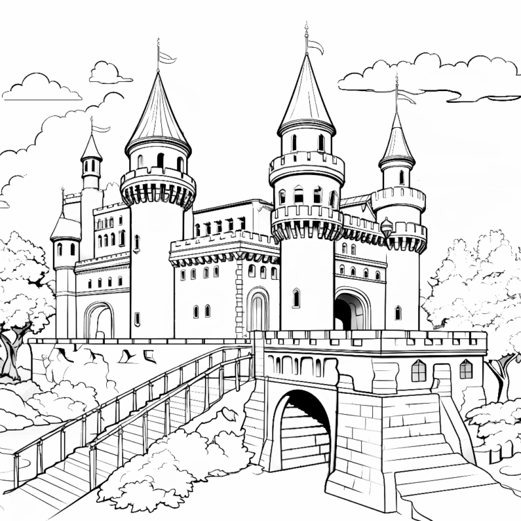 Coloring picture castle mandala
