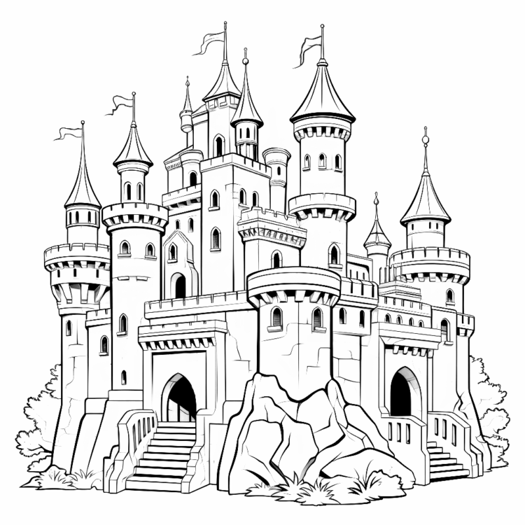 Dragon castle coloring page