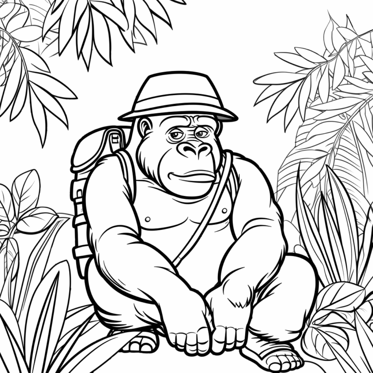 Jungle gorilla coloring page