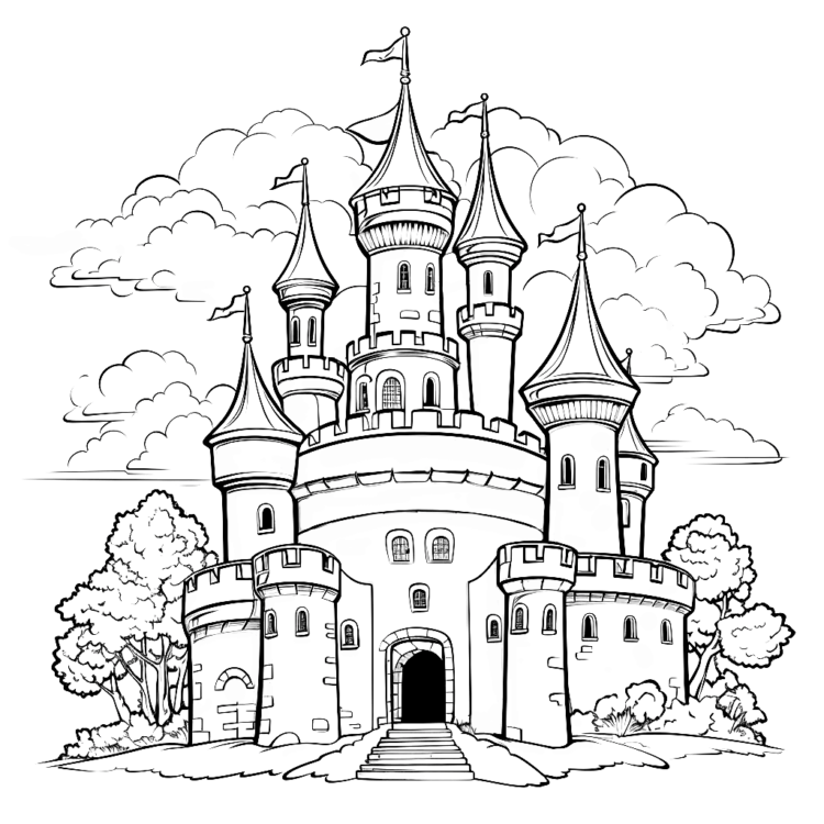 Fantastic castle coloring page