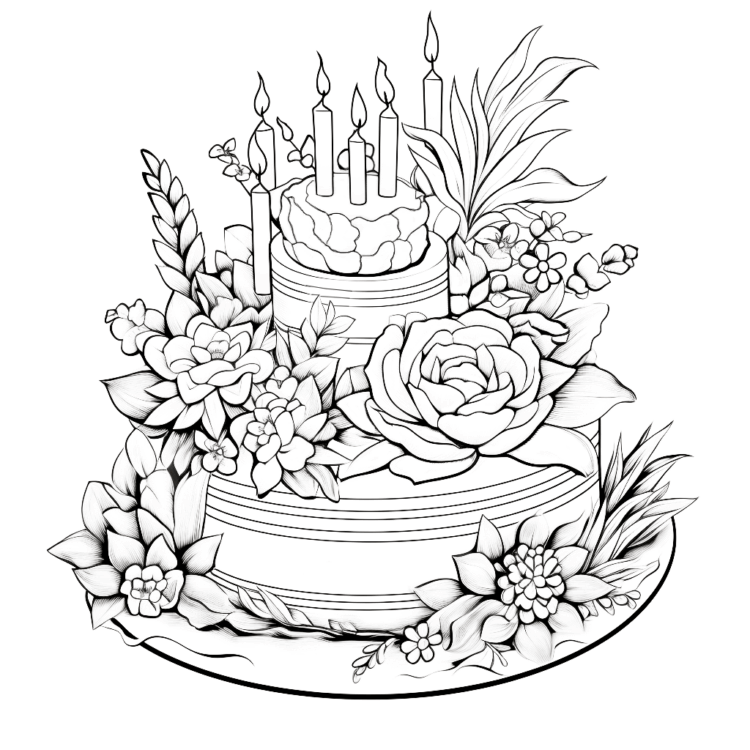 Dibujo para colorear Una tarta de cumpleaños