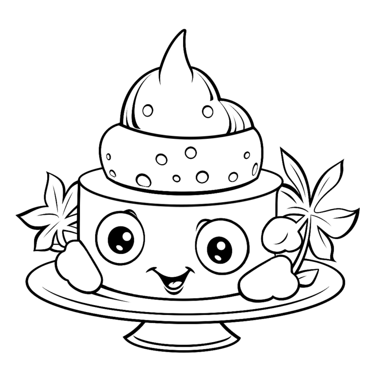 Dibujo para colorear tarta de cumpleaños en un soporte