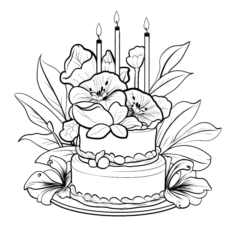 Dibujo para colorear tarta de cumpleaños para señoras