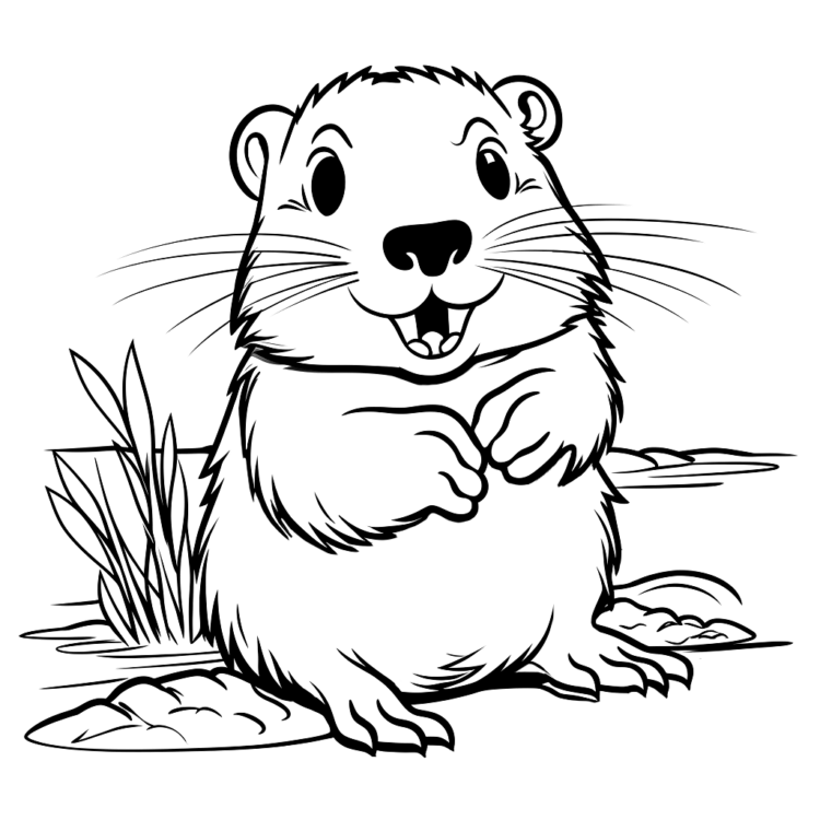 Dibujo para colorear castor feliz