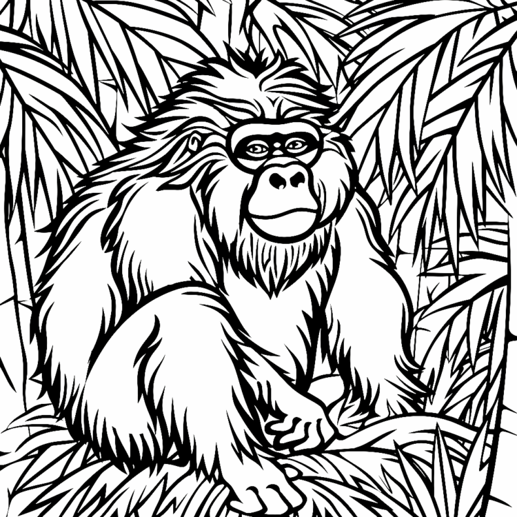 Coloring picture gorilla in the jungle