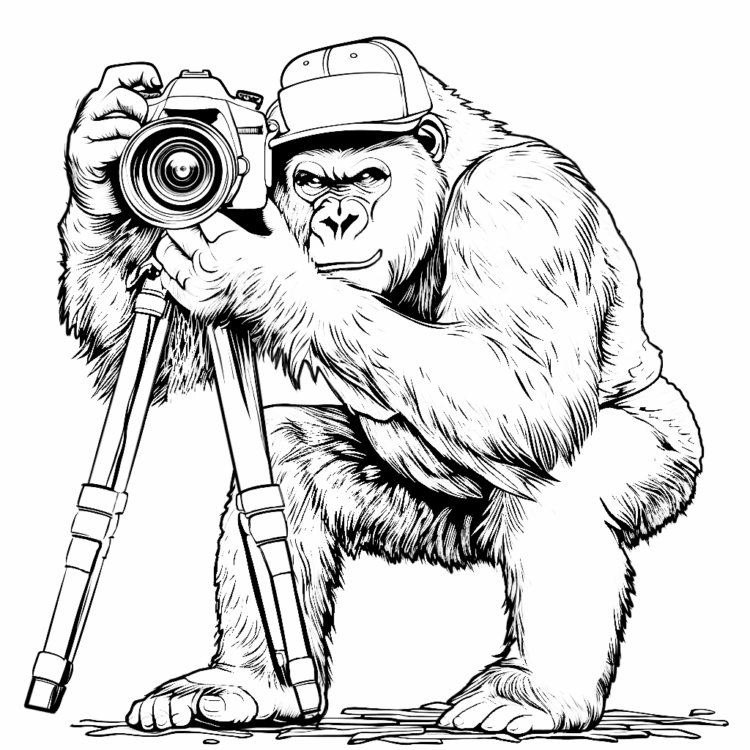 Coloring picture gorilla with camera