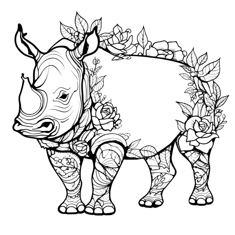 Ausmalbild Grasland-Nashorn