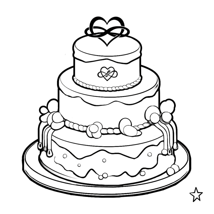 Coloring picture heart birthday cake