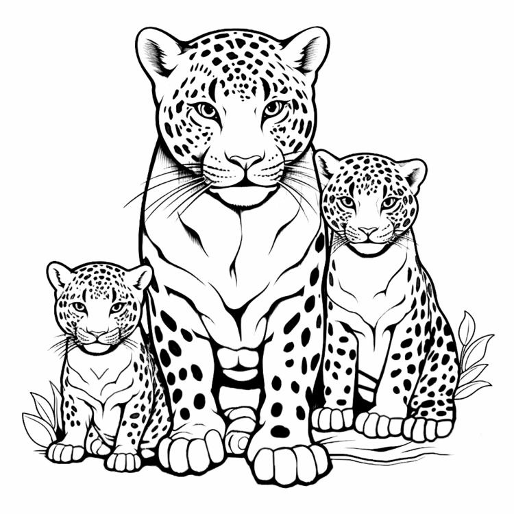 Ausmalbild Jaguar Familie