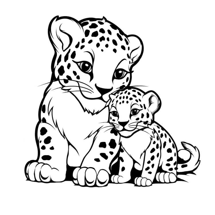 Ausmalbild Jaguar und Jungtier
