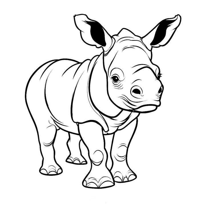 Dibujo para colorear de un rinoceronte joven