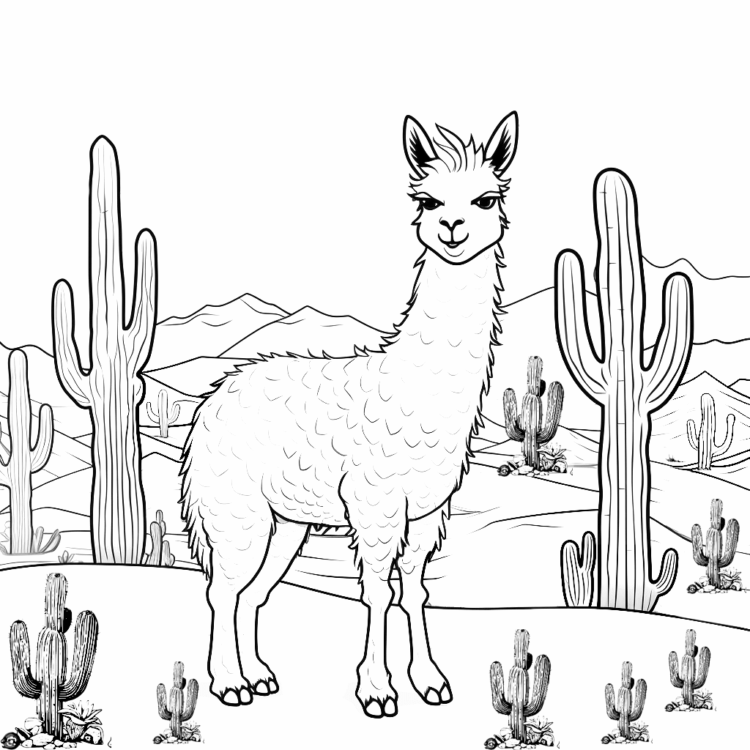 Ausmalbild Lama in der Wüste