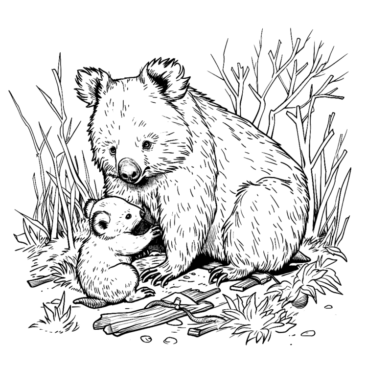 Ausmalbild Liebevoller Wombat