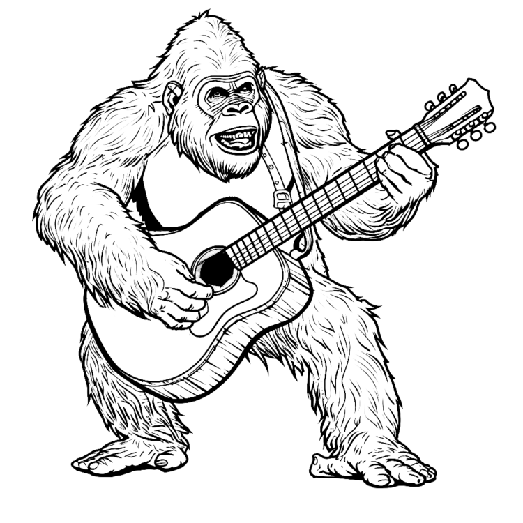 Coloring picture musician gorilla