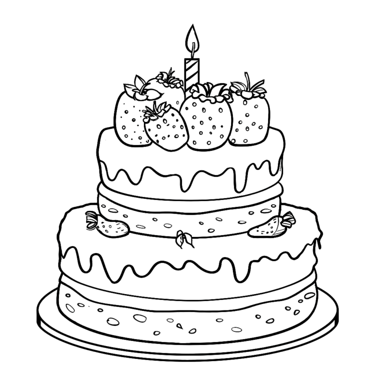 Coloring picture fruit birthday cake