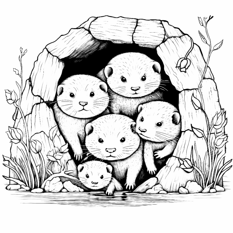 Coloring picture otter family