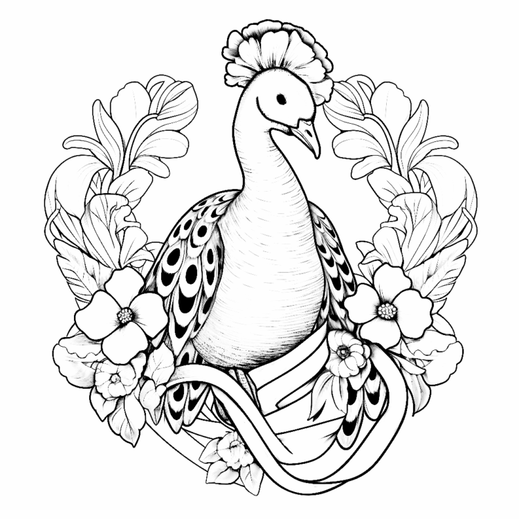 Ausmalbild Pfau mit Band