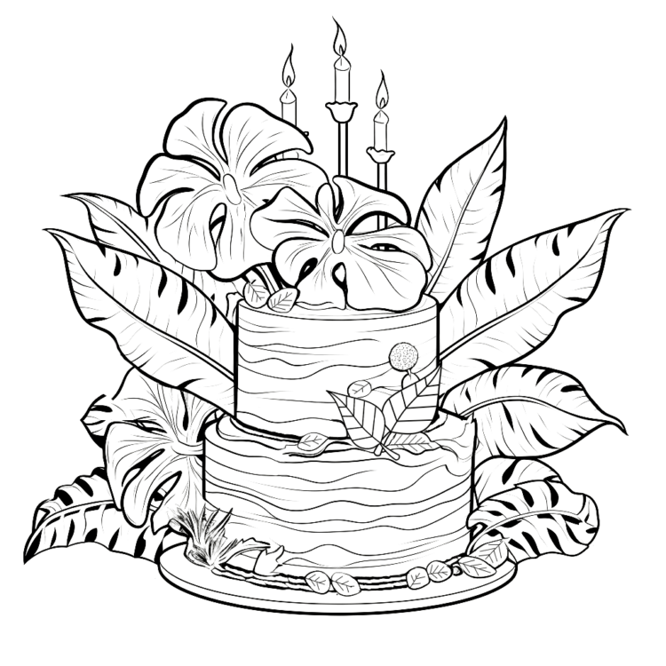 Dibujo para colorear tarta de cumpleaños vegetal