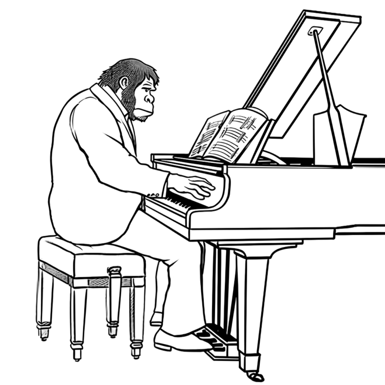 Coloring picture pianist gorilla