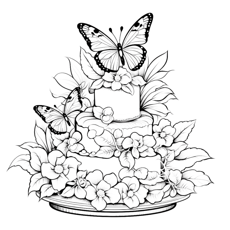 Dibujo para colorear tarta de cumpleaños mariposa