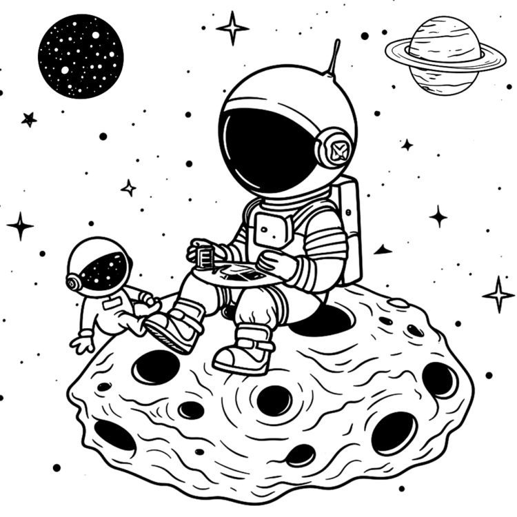 Floating in space coloring page