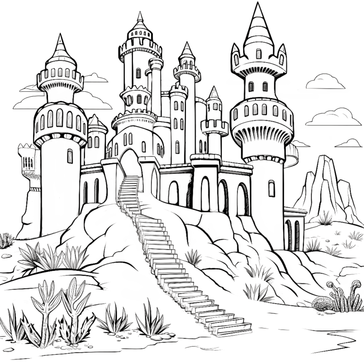Página para colorear del castillo de Towering