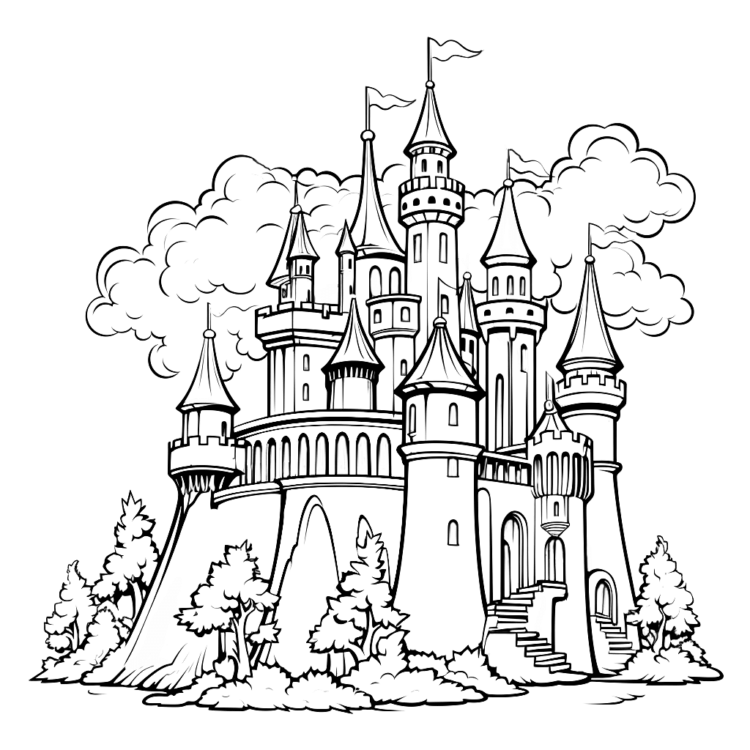 Dibujo para colorear de un castillo de ensueño