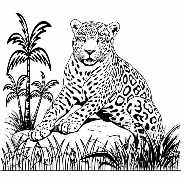Ausmalbild Tropischer Jaguar