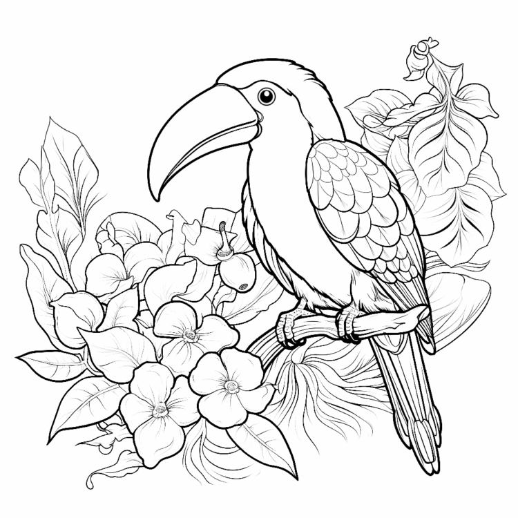 Página para colorear del tucán tropical