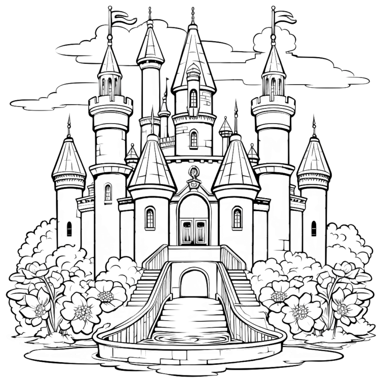 Enchanted castle coloring page
