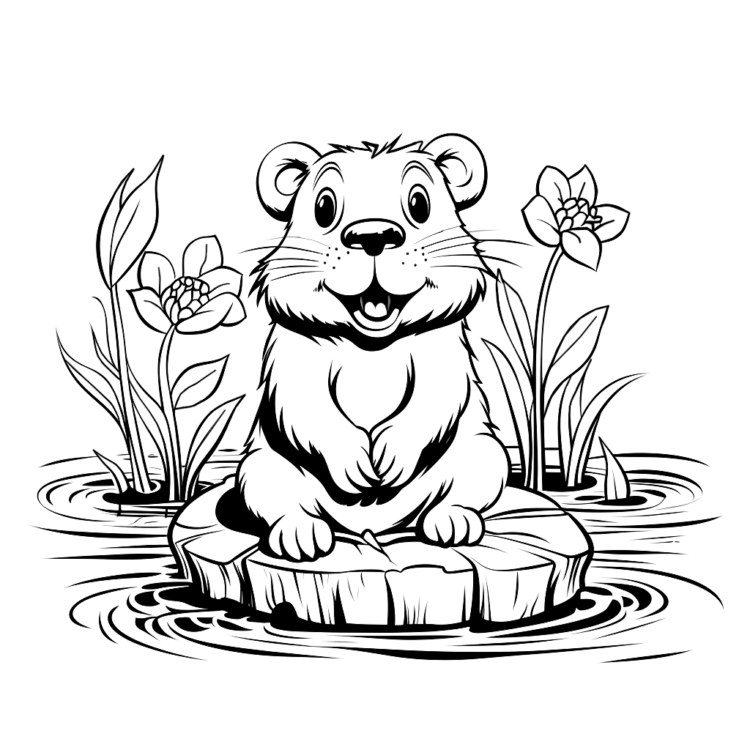 Dibujo para colorear castor amante del agua