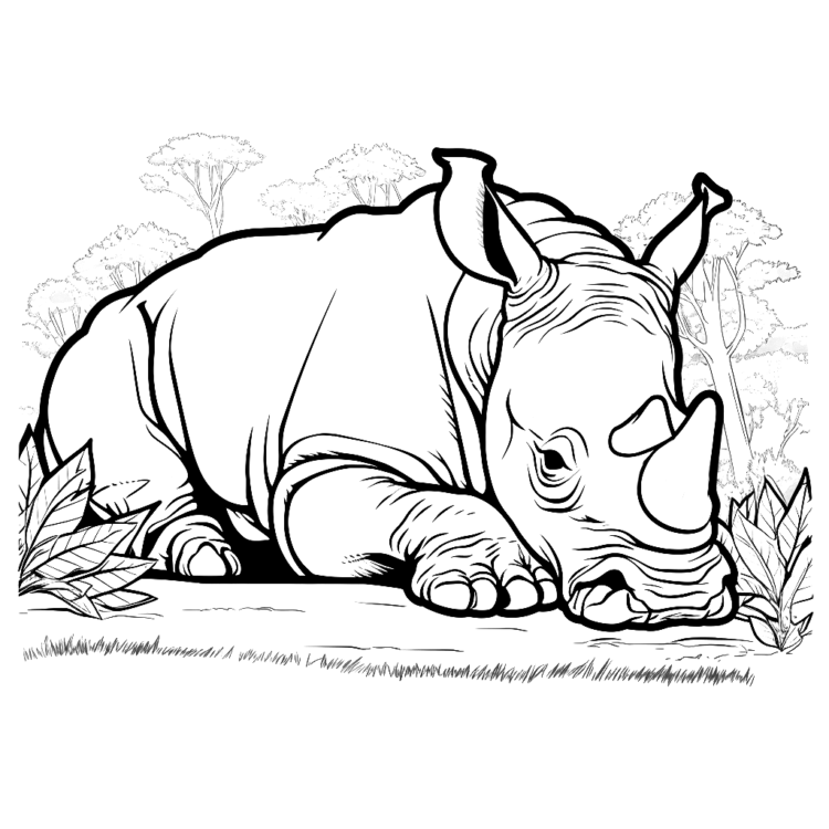 Dibujo para colorear rinoceronte salvaje