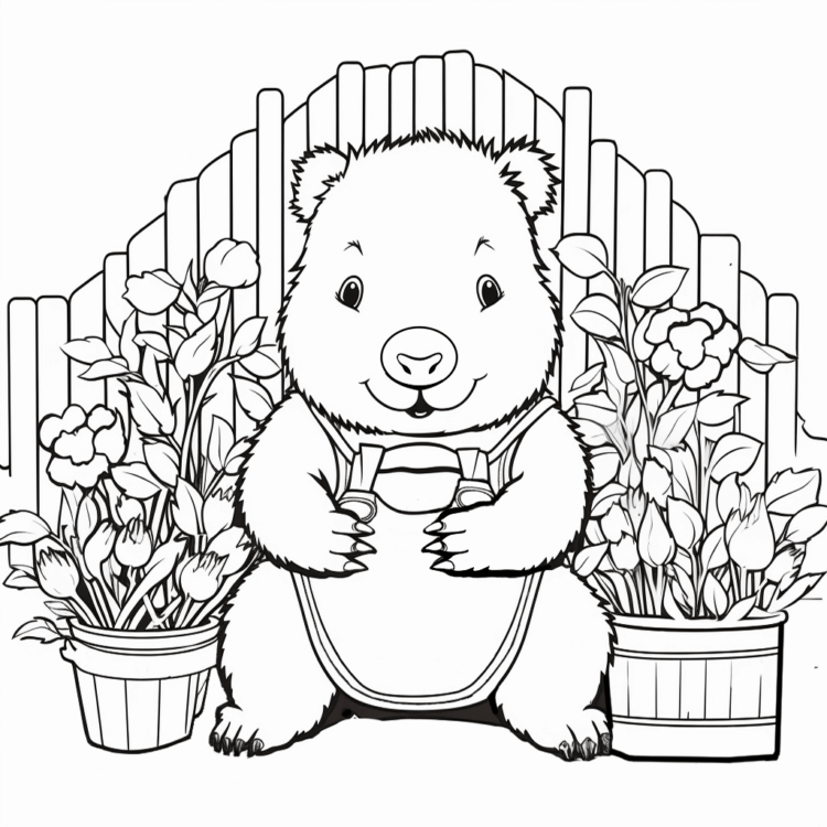 Ausmalbild Wombat im Garten