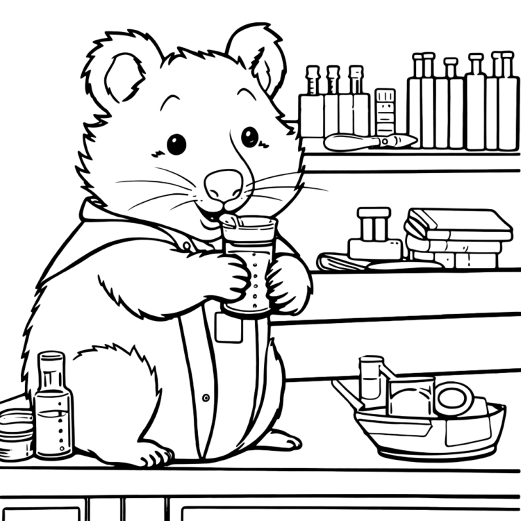 Ausmalbild Wombat im Labor
